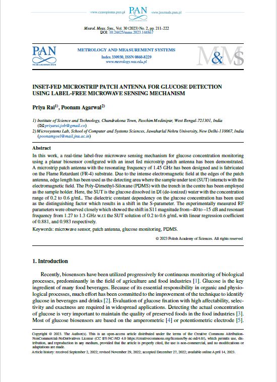 Inset fed microstrip patch antenna for the glucose detection using label-free microwave sensing mechanism